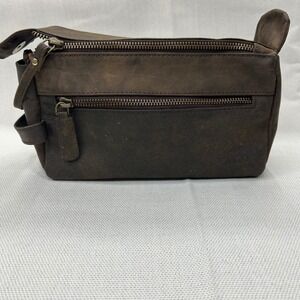 KomalC Bufffalo Leather Toiletry Bag Dopp Kit Travel Distressed Brown Zip‎ Close